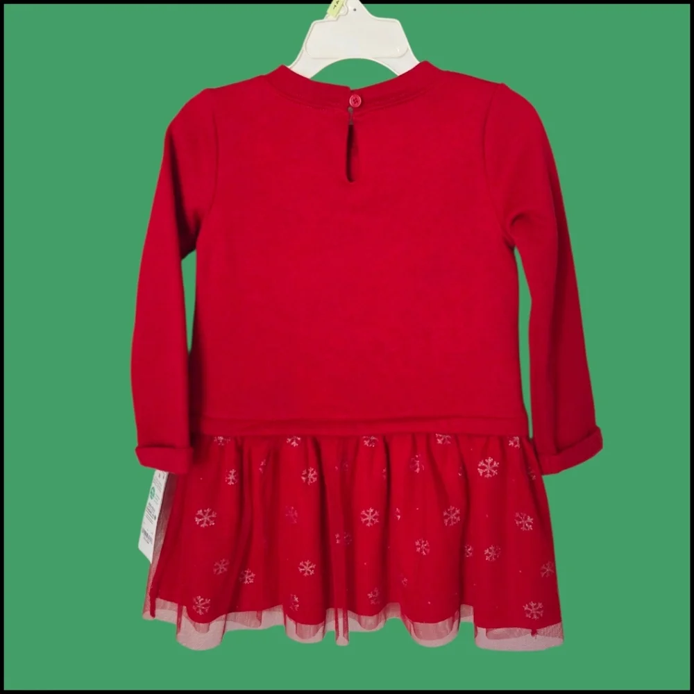 NWT Toddler Girl 2T Merry & Bright Christmas Dress Red Tulle Snowflakes